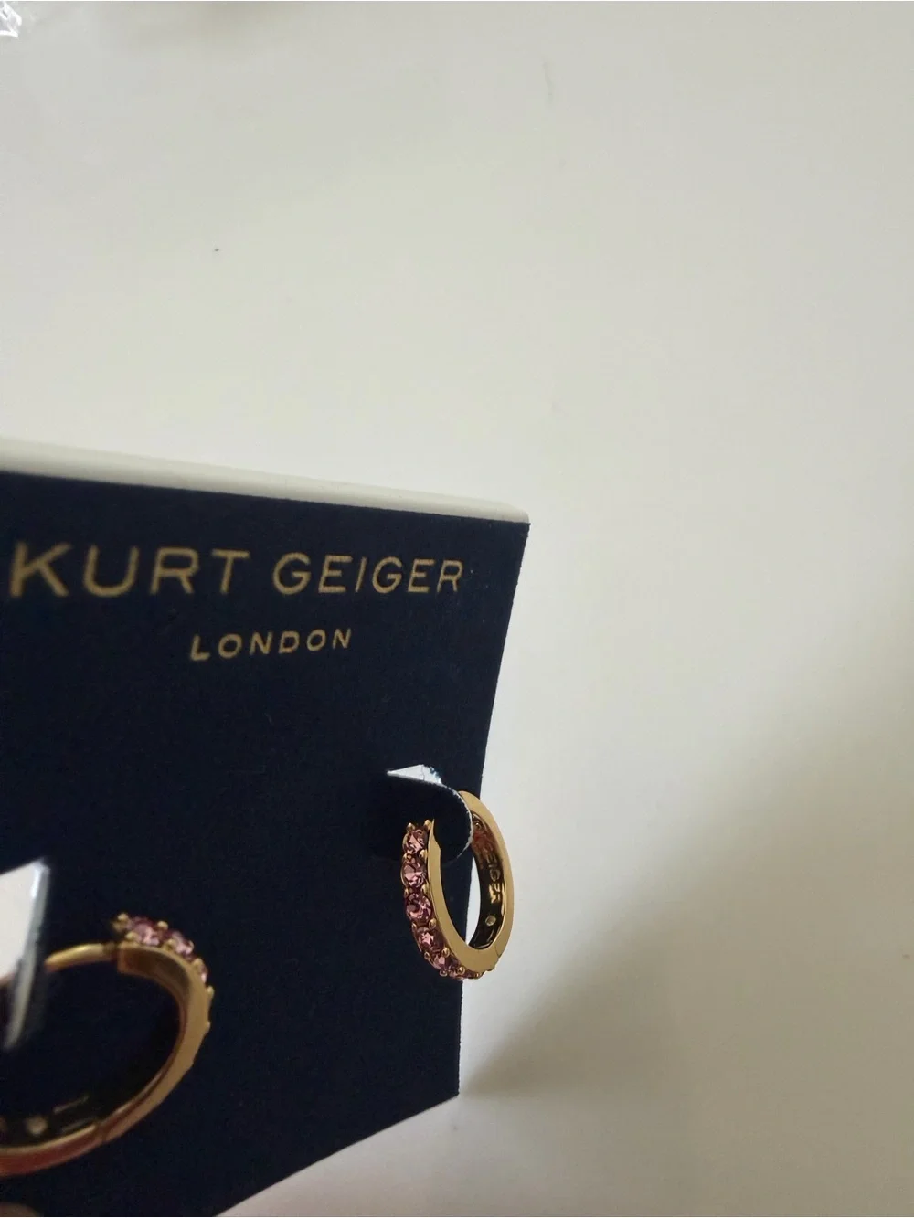 Kurt Geiger Gold Hoop Earrings with Pink Stones NWT